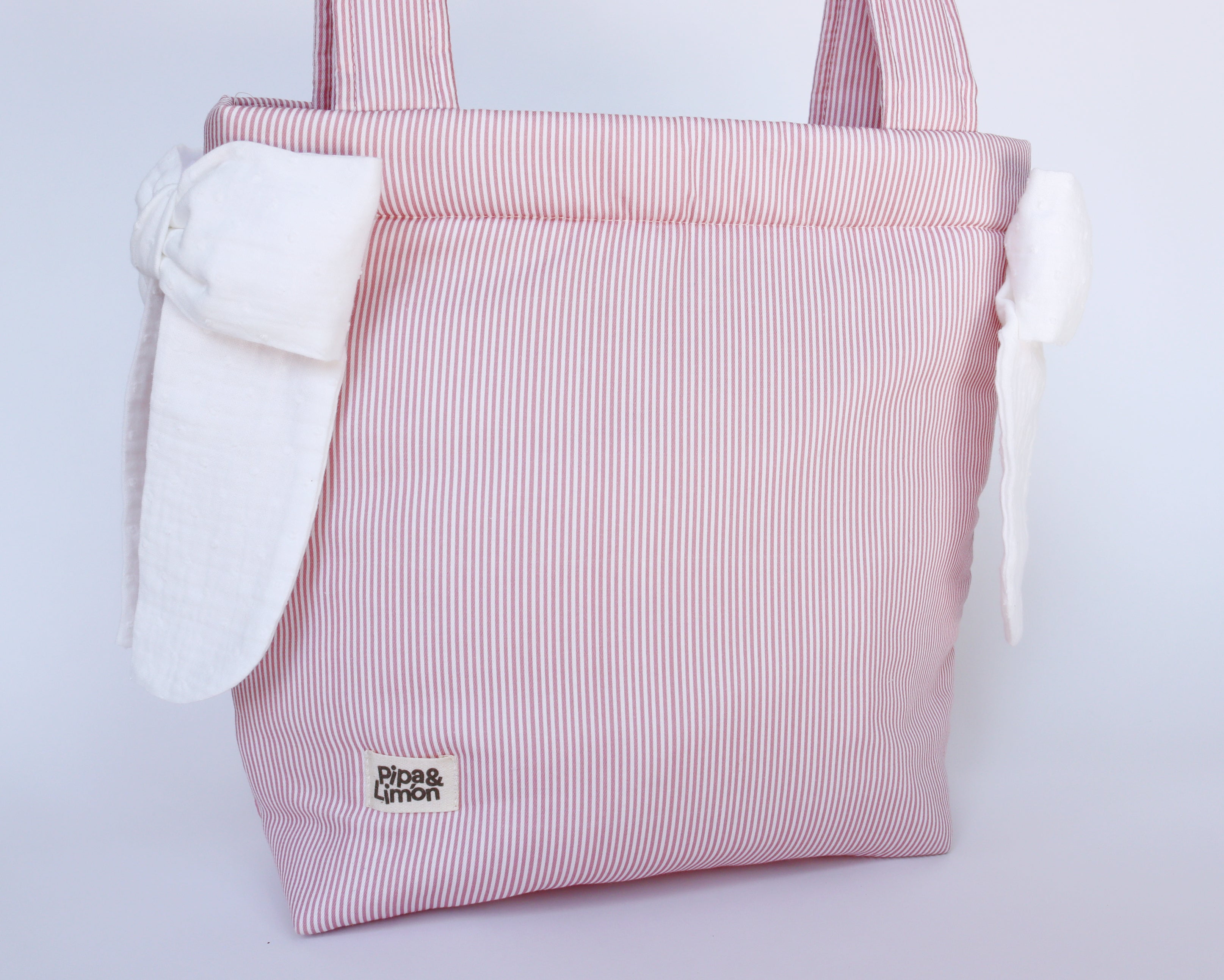 Bolsa panera PINK STRIPES plumeti blanco