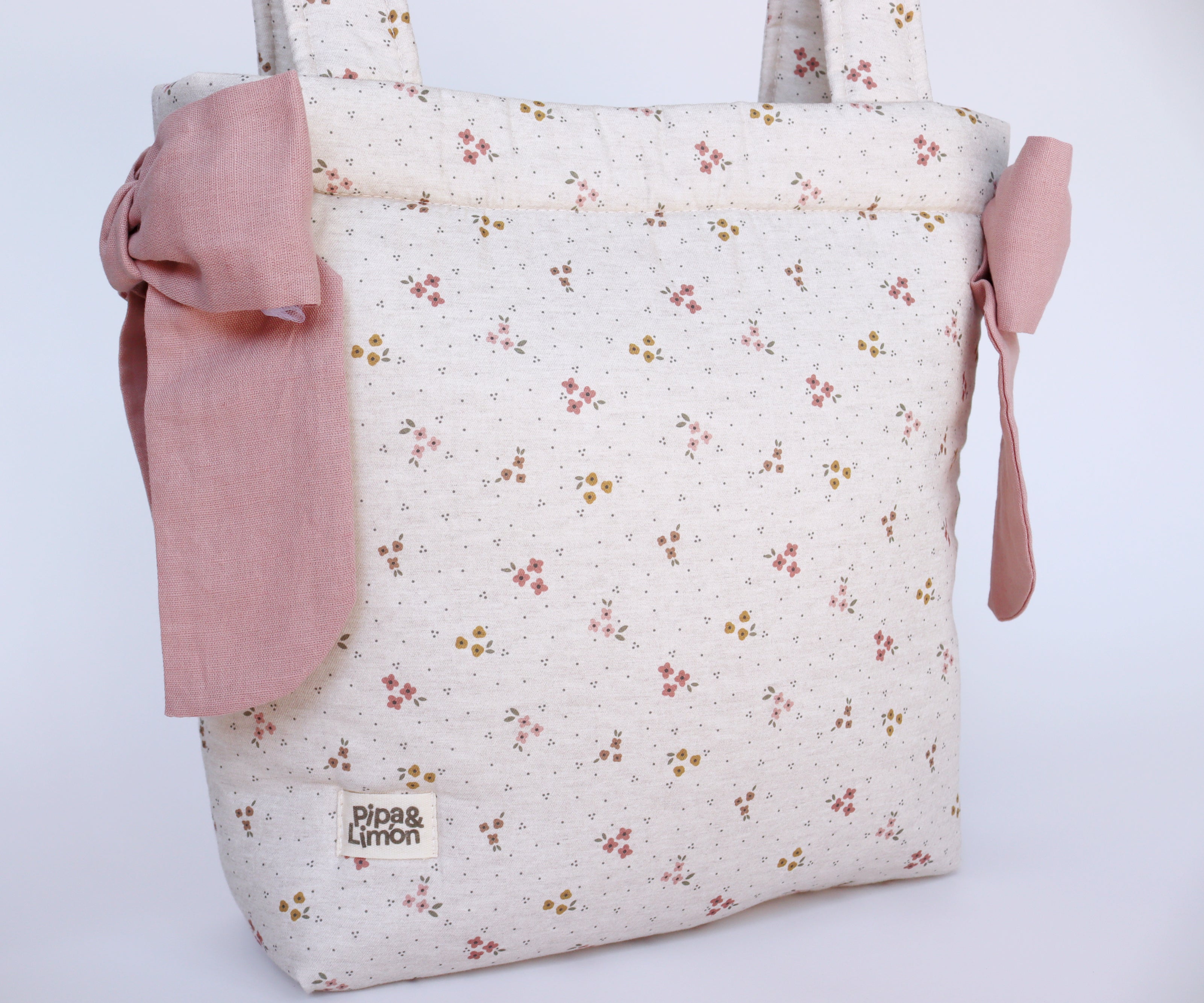 Bolsa panera DANIELA lazos rosa nude