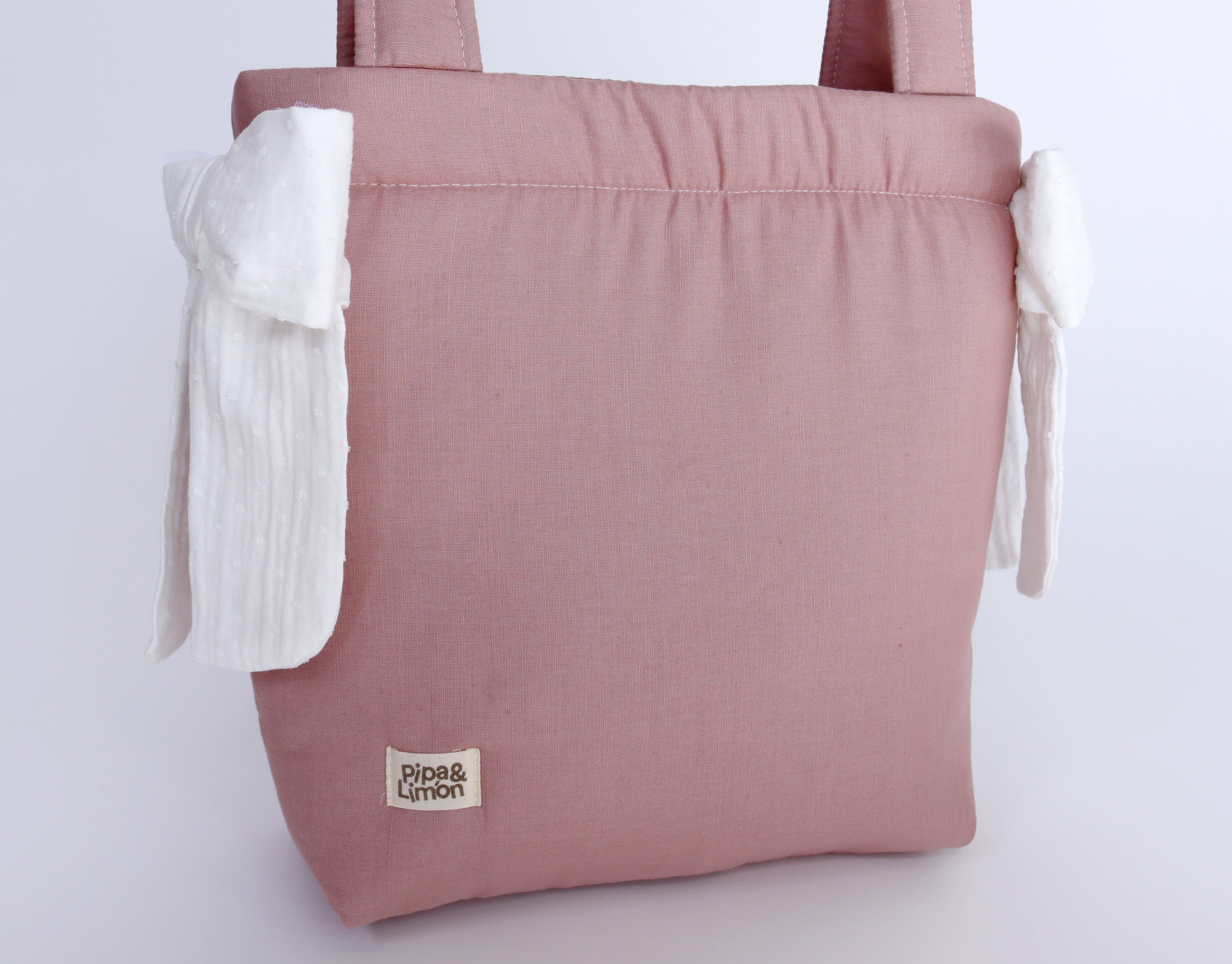 Bolsa panera LINO ROSA NUDE plumeti blanco